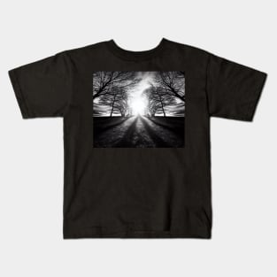 Monochrome Majesty: Sun Through Trees Kids T-Shirt